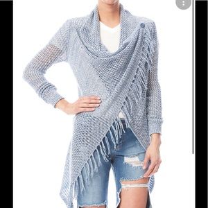 Lovestitch - Heathered Blue Fringe Cardigan Sweater